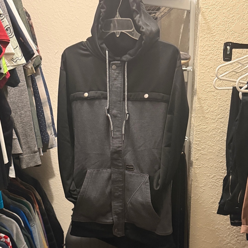 Volcom Black and Gray Hooded Jacket